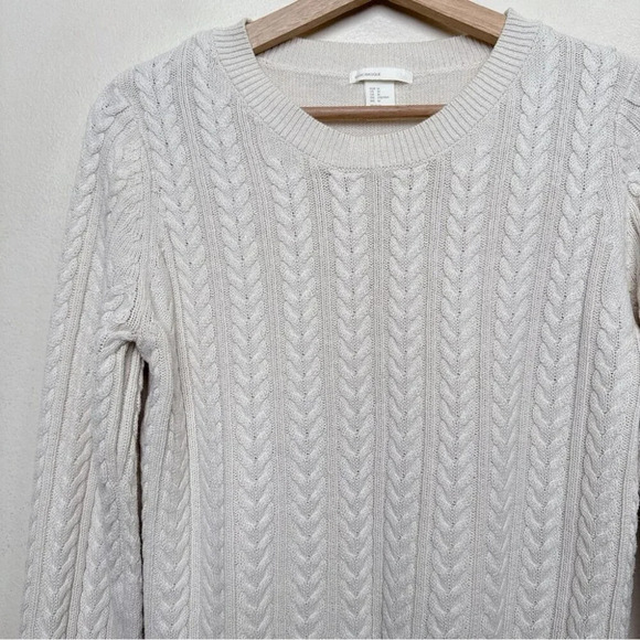H&M  Basic Womens Medium Cable Light Cotton Crew Neck Sweater In Ivory - Picture 8 of 14